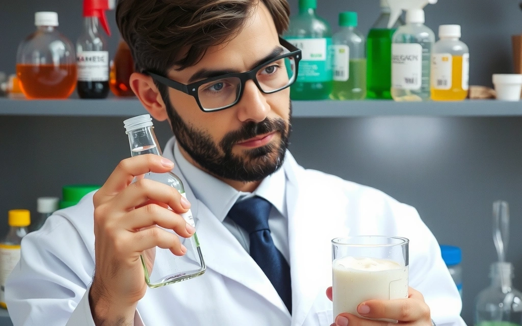 Scientist analyzing cleaning solutions