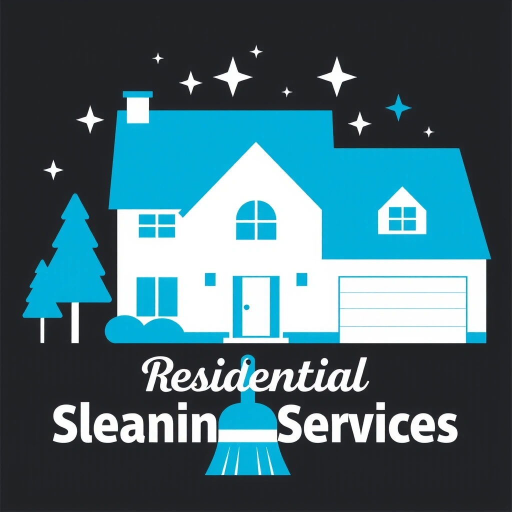 Icon representing residential cleaning services, showing a house being cleaned.
