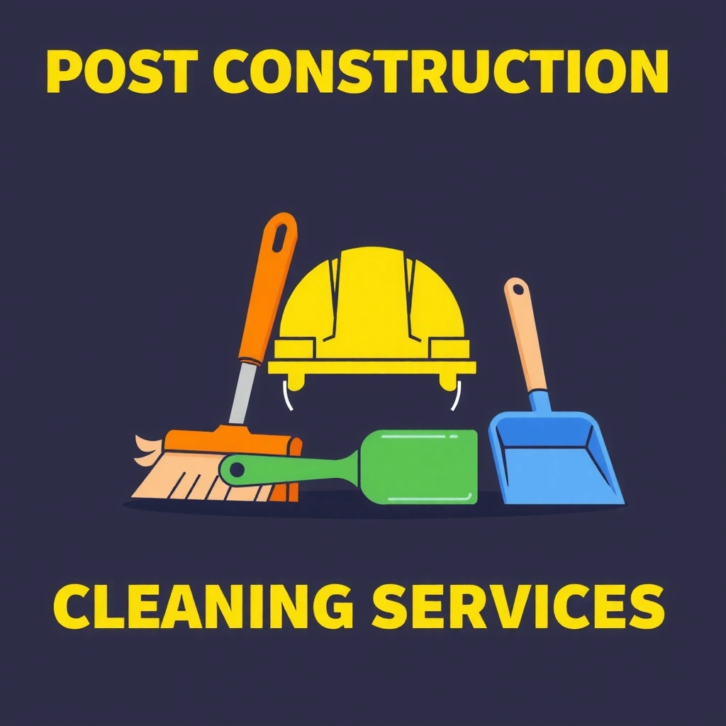Icon representing post-construction cleaning services, showing a construction helmet and cleaning tools.