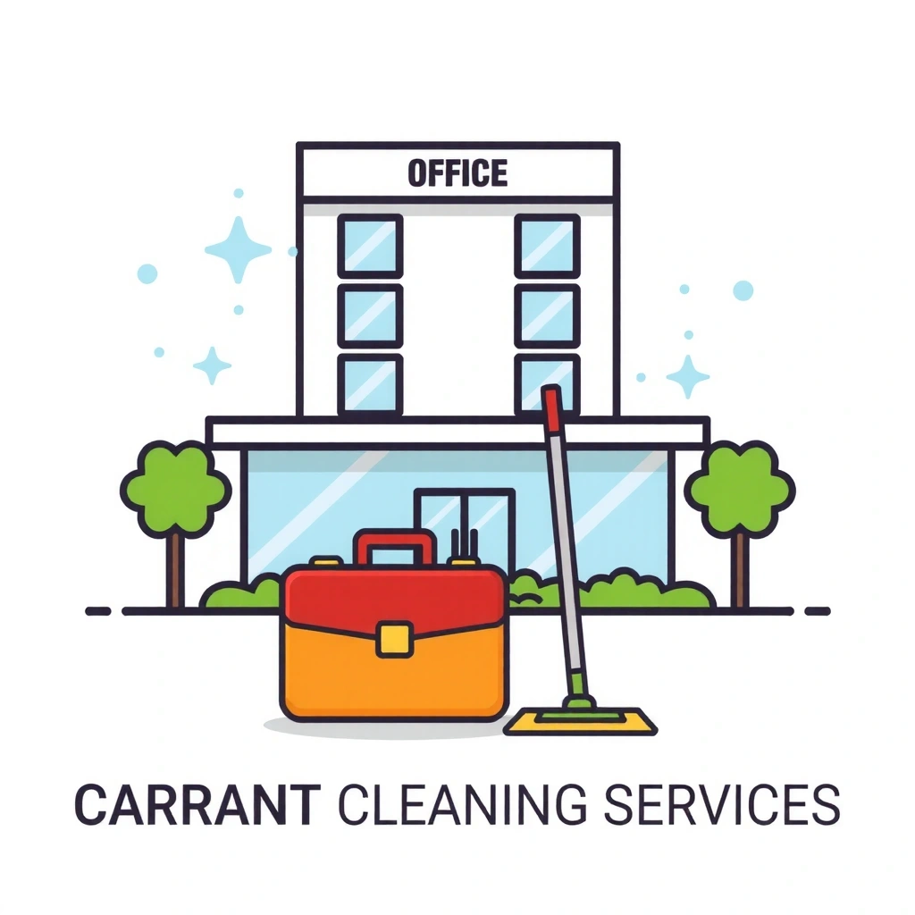 Icon representing commercial cleaning services, showing a modern office building being cleaned.