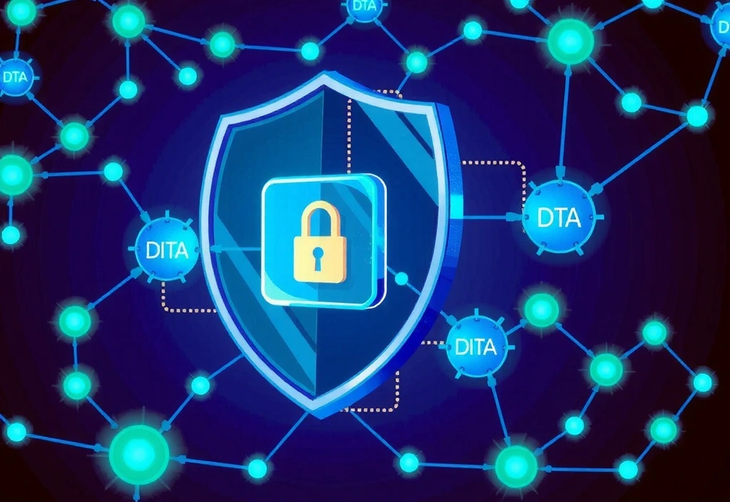 Cybersecurity illustration with shield and lock